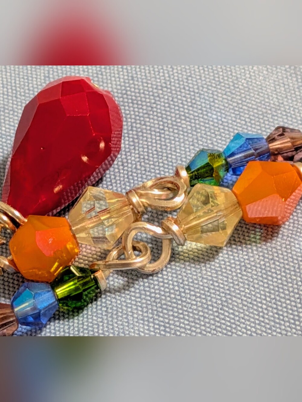 Rainbow Crystals and Red Cherry Glass Dangle Earrings, Handmade Original Design